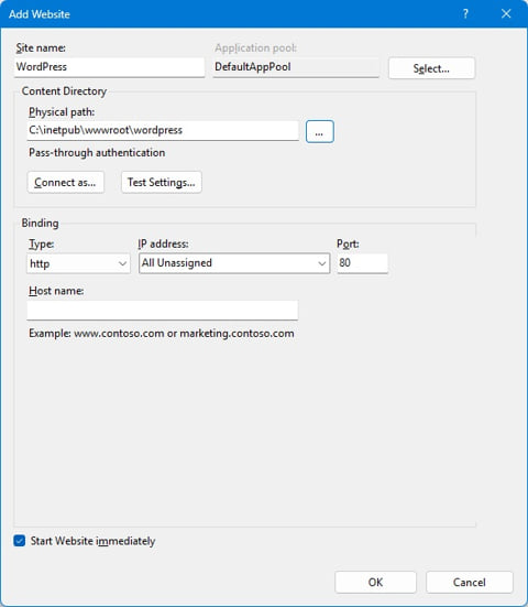 Add Website - IIS