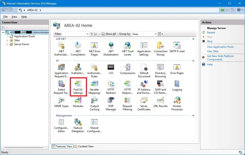 Fereastra IIS Manager - FastCGI Settings PHP (zoom) FastCGI Settings - PHP