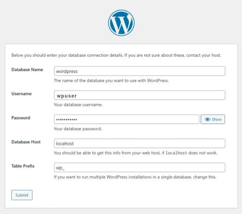 Setări bază de date WordPress